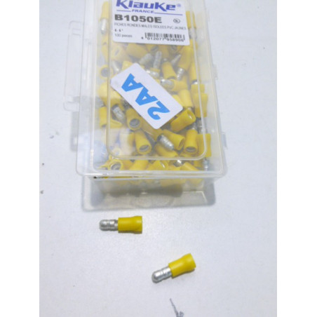 Fiche ronde mâle isolée PVC jaune pour cable 4 à 6mm² (boite de 100) KLAUKE B1050E