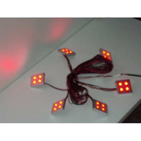 TRJ621185 : Kit décoratif pré-câblé de 6 supports carrés semi-encastrés SPERG leds rouges 6x4 leds        