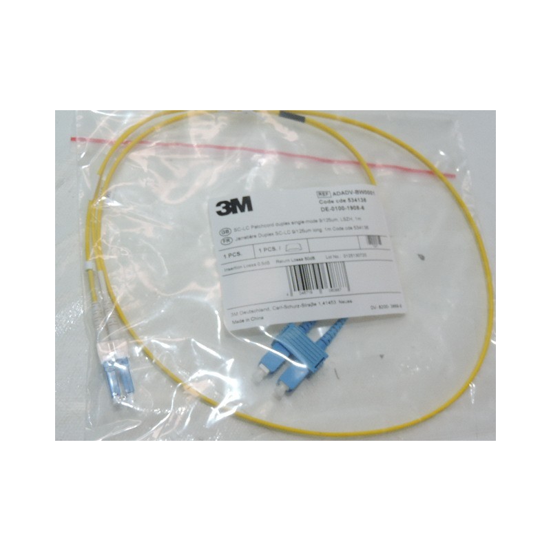 Cordon fibre optique jaune duplex SC-LC 9/125µ 1m 3M TELECOM POUYET