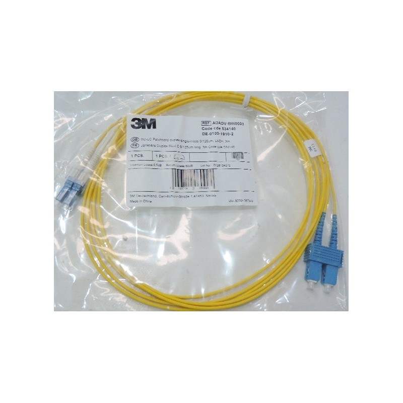 Cordon fibre optique jaune duplex SC-LC 9/125µ longueur 3m POUYET