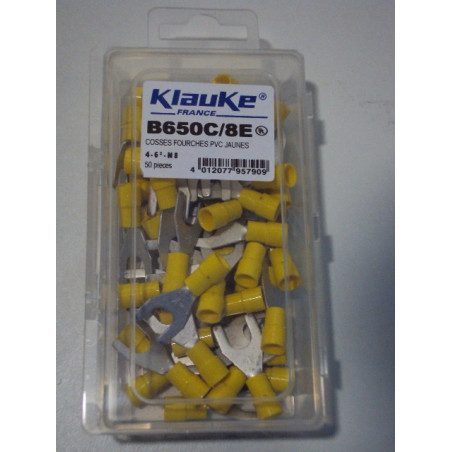 Cosses fourches PVC jaunes 4 à 6mm² M8 (boite de 50) KLAUKE B650C8E