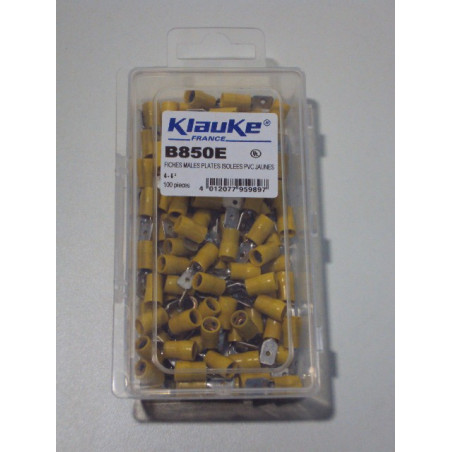 Fiche plates males PVC jaunes 4 à 6mm² 6.3x08 (boite de 100) KLAUKE B850E