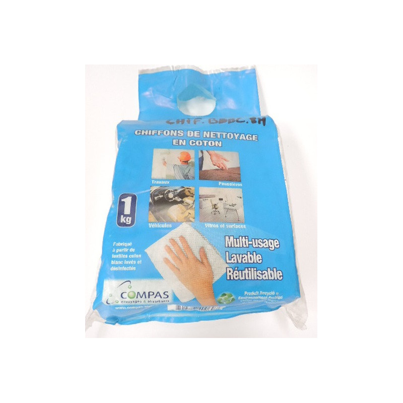 Chiffons d'essuyage absorbants 100% coton sac 1kg issus blanchisserie