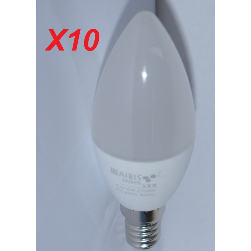 Lot de 10 ampoules LED 6W flamme 2700K 470lm culot E14 230V opaque