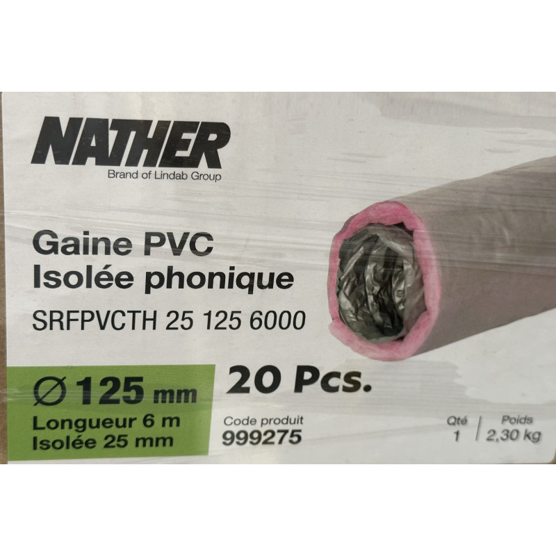 Gaine en PVC souple isolée 25mm, ø125 mm - 6 m