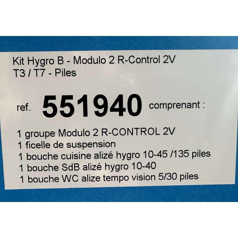 Kit VMC simple flux hygroréglable très basse conso MODULO 2 R