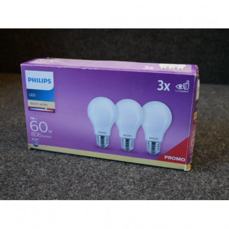 Pack de 3 ampoules A60 E27 LED 7W 2700K 806lm LED Classic Philips 668600
