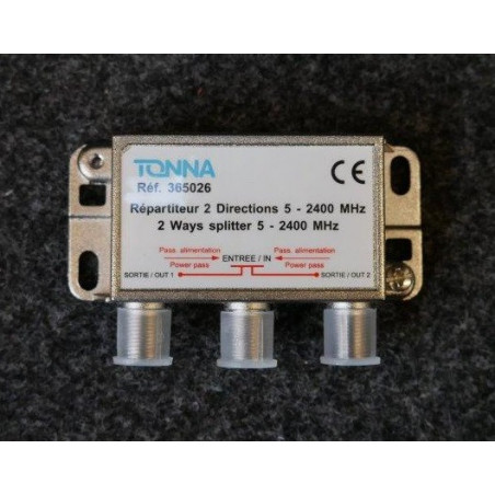 Répartiteur antenne 2 voies symétriques F 6.5dB 5-2400 MHz TONNA 365026