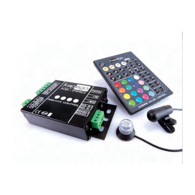 Contrôleur LED RGB +CW 4 canaux tension 12-24V DC puissance 360W 15A max avec télécommande IR et micro XS-PRO DEKO LIGHT 843103