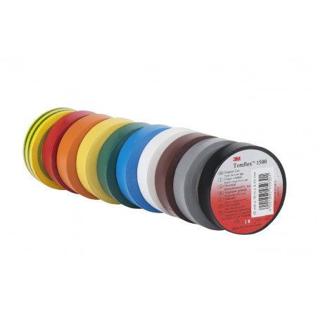 TEMFLEX 1500 multicolore pack de 10 rubans adhesif isolant de 10mx15mm 3M 80470