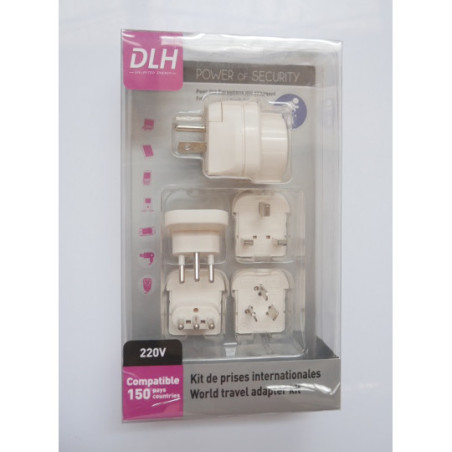 kit adaptateur international prise 2P+T DLH DY-WU1307